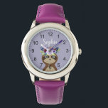 Girls Cute Sloth Watercolor Flowers & Namn Kids Armbandsur<br><div class="desc">Den här moderna och gigantiska barnklockan har en vacker,  handmålad tecknad med en underbar blomning i hennes hår,  på en söt lila bakgrund. Den här färgrutefyllan i blommigt har också ställe för att du ska kunna lägga till namn i elegant-typografi. Perfektens vildmarksdesign för vilken barn som helst första klocka!</div>