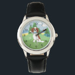 Girls Cute Springer Spain Hund med Namn Kids Armbandsur<br><div class="desc">Den här söta, moderna barnklockan har en bitande ryggstötsliknande tecknad med backe och en strand i bakgrunden och har plats för dig att lägga till dina flickor namn. Med tydliga och lättlästa siffror är denna "första" klocka underbar för barn eller småbarn när man börjar lära sig tiden. Perfektens gender-neutralt-design för...</div>
