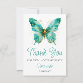 Girls Cute Teal Grönt Butterfly 1:a födelsedagen P Tack Kort