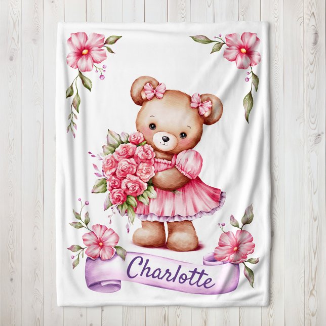 Girls Cute Teddy Bear Kids Fleece Blanket (Skapare uppladdad)