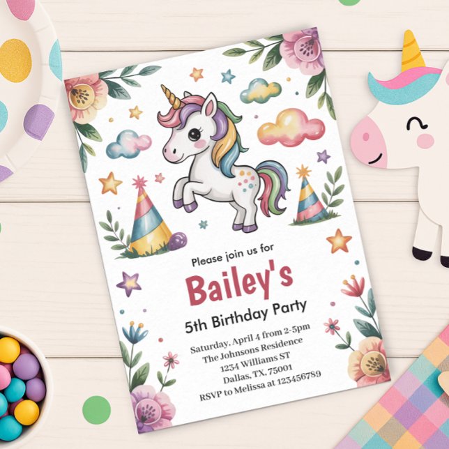 Girls Cute Unicorn Barns födelsedag Inbjudningar (Skapare uppladdad)