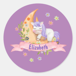 Girls Cute Unicorn Flowers Personlig namn Kids Runt Klistermärke