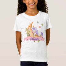 Girls Cute Unicorn Flowers Personlig namn Kids