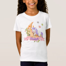 Girls Cute Unicorn Flowers Personlig namn Kids T Shirt