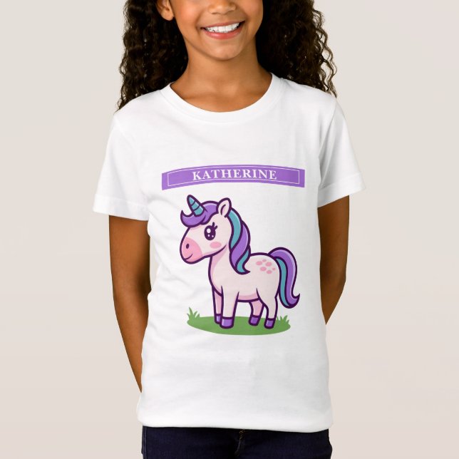 Girls Cute Unicorn Horse Kids T-Shirt (Framsida)