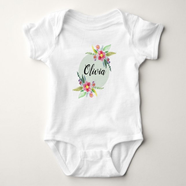 Girls Cute Vår Botanical Flowers och Namn T Shirt (Framsida)