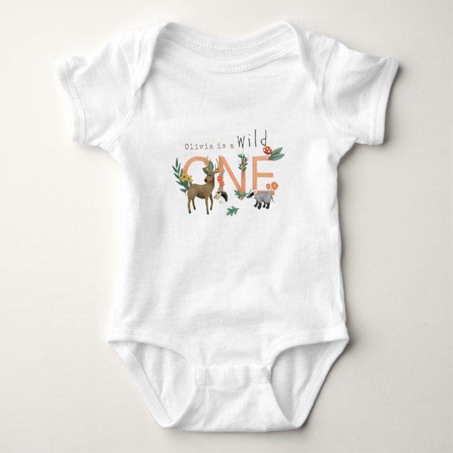 Girls Cute Vild ett Woodland 1:a födelsedag T Shirt (Framsida)