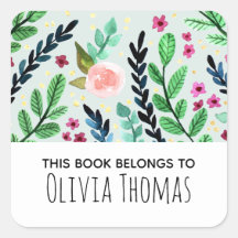 Girls Cute Watercolor Flowers Kids Bookplate