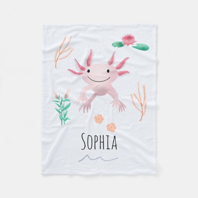 Girls Cute & Whimsical Lycklig Rosa Axolotl Kids Fleecefilt (Framsidan)