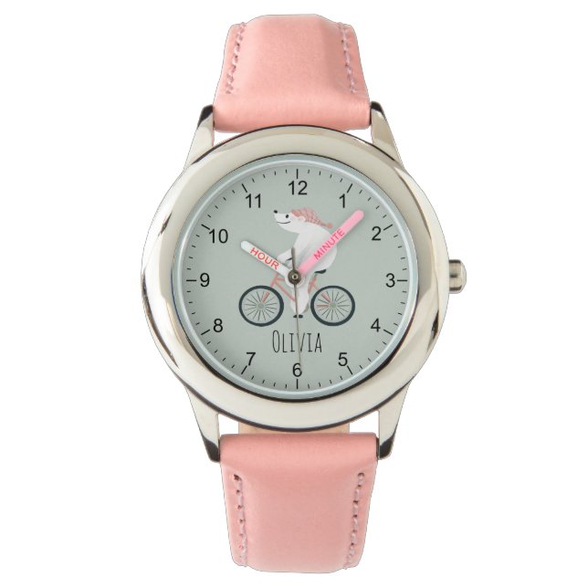 Girls Cute Whimsical Winter Polar Bear Bike Armbandsur (Framsida)