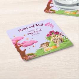 Girls Cute Yellow Fairy Fairytale home Underlägg Papper Kvadrat