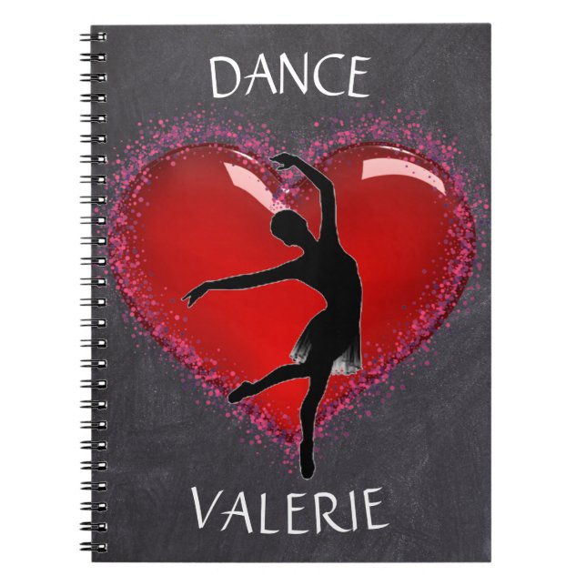 Girls Dance Chalkboard Heart w/ Personlig Namn Anteckningsbok (Framsidan)