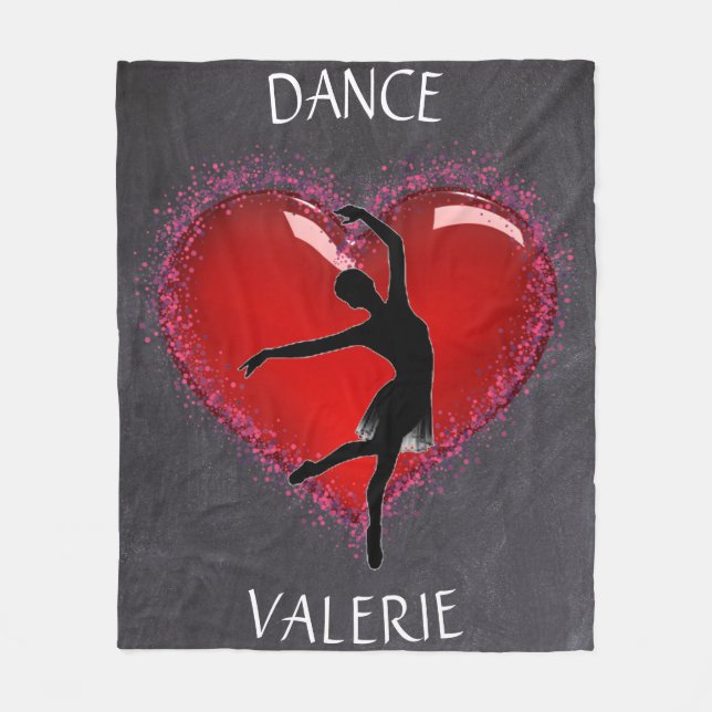 Girls Dance Chalkboard Heart w/ Personlig Namn Fleecefilt (Framsidan)