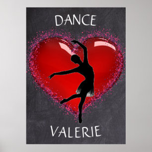 Girls Dance Chalkboard Heart w/ Personlig Namn Poster