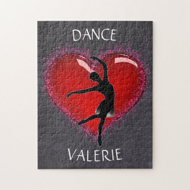 Girls Dance Chalkboard Heart w/ Personlig Namn Pussel (Vertikal)