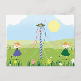Girls Dancing omkring Maypole Vykort