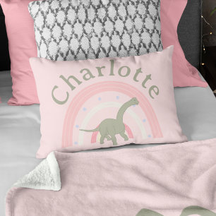 Girls Dinosaur Rainbow Rosa Bedroom Anpassningsbar Prydnadskudde