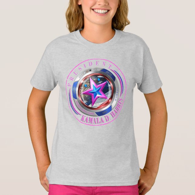 Girls Dual Sided Harris-Walz Vinge/Frimärke Medall T Shirt (Framsida)