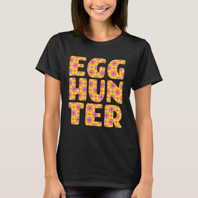Girls Easter Egg Hunting   Yellow Pink Flowers Pri T Shirt (Framsida)