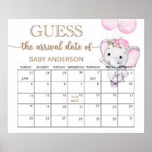 Girl's Elephant & Flower Guess Due Date Calendar