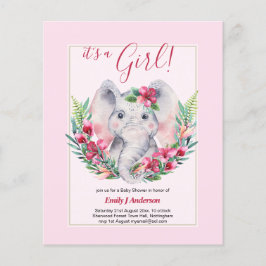 GIRLS Elephant Flowers Baby Shower GENDER REVEAL Flygblad