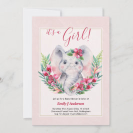 GIRLS Elephant Flowers Baby Shower GENDER REVEAL Inbjudningar