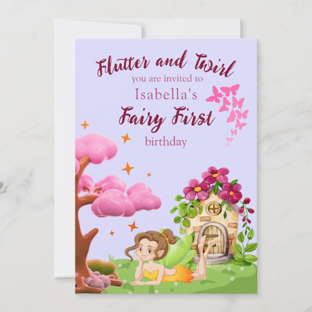 Girls Fairy First Fairytale Mushroom Butterfly Inbjudningar (Framsida)