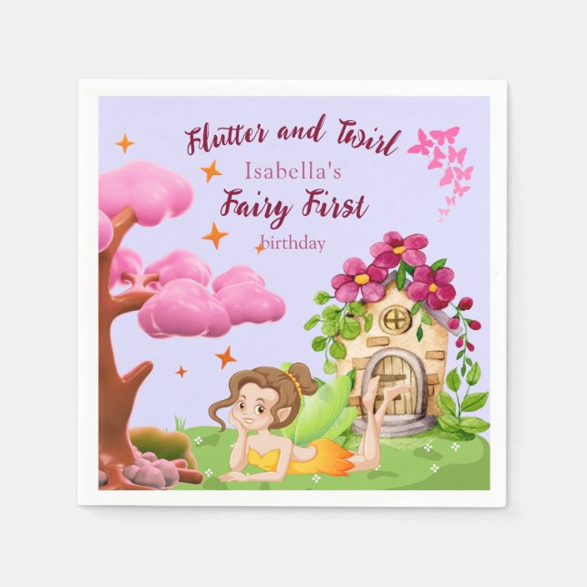 Girls Fairy First Fairytale Mushroom Butterfly Pappersservett (Framsidan)