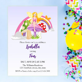 Girls Fairy Mushroom Rainbow Birthday  Inbjudningar
