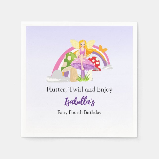 Girls Fairy Mushroom Rainbow Birthday  Pappersservett (Framsidan)