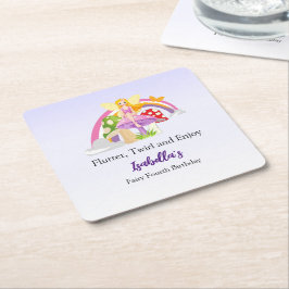 Girls Fairy Mushroom Rainbow Birthday  Underlägg Papper Kvadrat