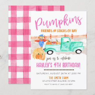 Girls Fall Farmer Pumpkin Patch Old Lastbil Inbjudningar