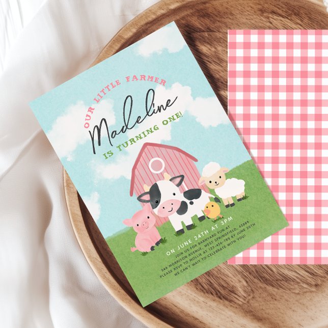 Girls Farm Animal Barnyard Birthday Invitation Inbjudningar (Skapare uppladdad)