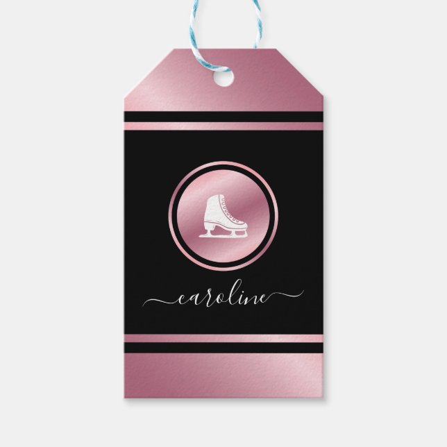 Girls Figur Skating Ro Guld Ice Skates Kid Namn Presentetikett (Framsidan)