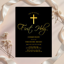 Girls First Communion Black och Guld Inbjudningar
