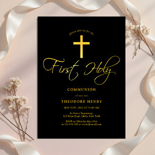 Girls First Communion Black och Guld Inbjudningar