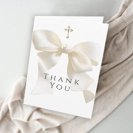 Girl's First Communion Neutral Ivory Bow Thank You Tack Kort