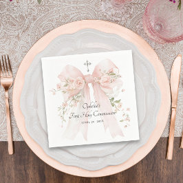 Girl's First Communion Pink Floral Bow Pappersservett