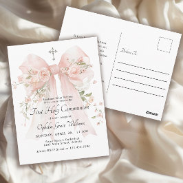 Girl's First Communion Pink Floral Bow Vykort