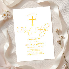 Girls First Communion White och Gult Inbjudningar