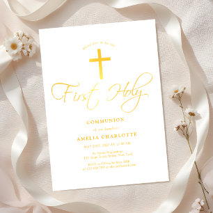Girls First Communion White och Gult Inbjudningar