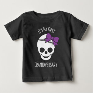 Girls First Cranioversary Skull med Bow Baby T-Sh T Shirt