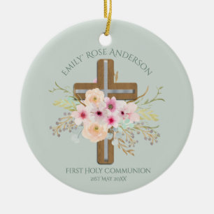 Girls First Heliga Communion Blommigt Kor Anpassad Julgransprydnad Keramik
