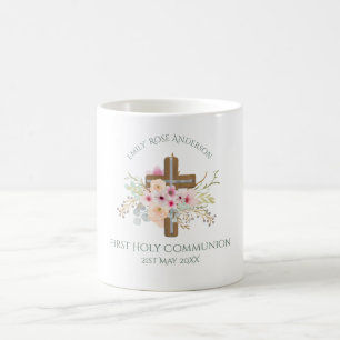 Girls First Heliga Communion Blommigt Kor Anpassad Kaffemugg