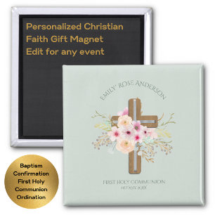 Girls First Heliga Communion Blommigt Kor Anpassad Magnet