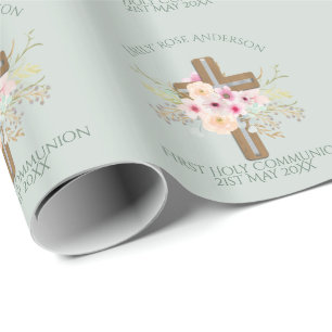 Girls First Heliga Communion Blommigt Kor Anpassad Presentpapper