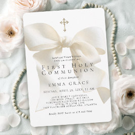 Girl's First Holy Communion Elegant Ivory Bow Inbjudningar