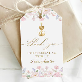 Girl's First Holy Communion Pastel Floral Presentetikett