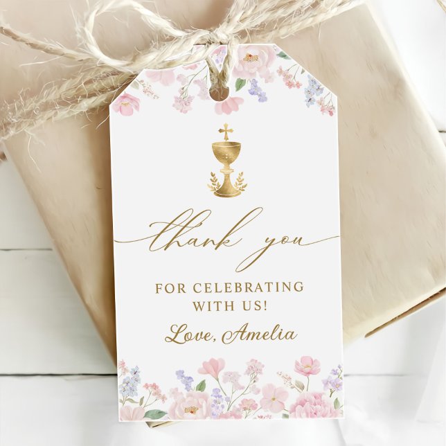 Girl's First Holy Communion Pastel Floral Presentetikett (Skapare uppladdad)