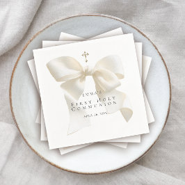 Girl's First Holy Communion Stylish Ivory Bow Pappersservett